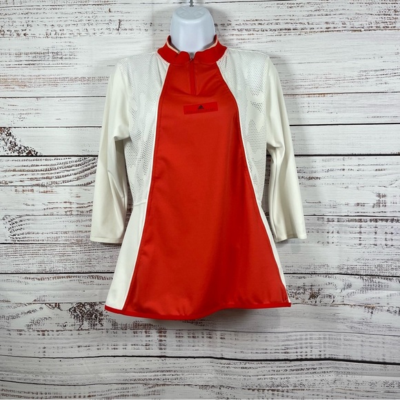 Adidas by Stella McCartney Barricade Orange 1/4 Zip 3/4 Sleeve Top - Picture 1 of 16